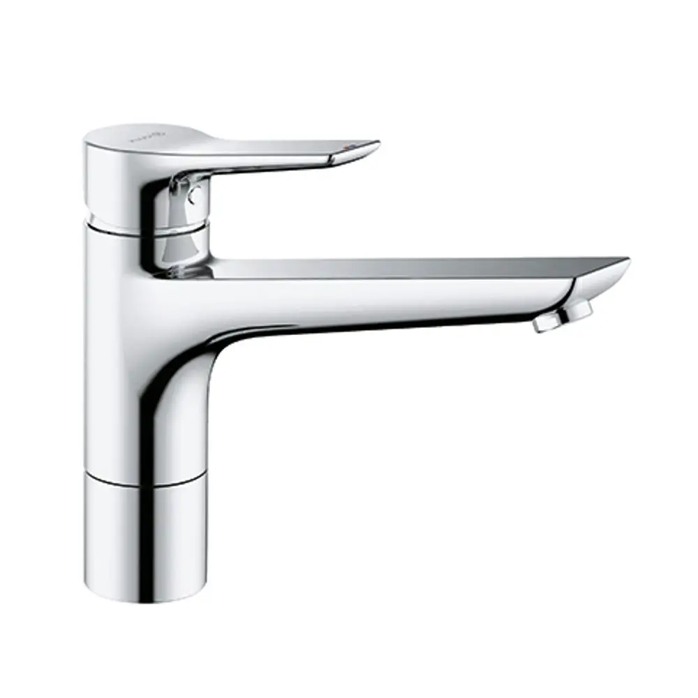 Kludi-Wasserhahn mit einem geschlossenen Hebel in Chromausführung, geeignet für Unterfenstermontage und mit einem modernen Design für Küchen- oder Badezimmeranwendungen.